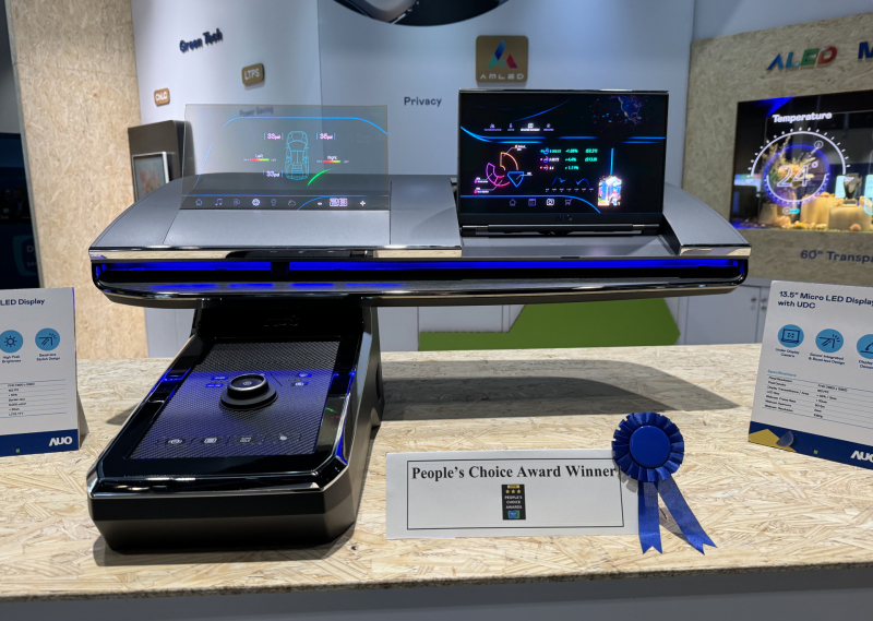 AUO’s Automotive Micro LED Display HMI solution, has won the “Best Automotive Display” award at SID. Developed with a user-centric approach, it features high-definition screens with a transparent Micro LED display for the front seat and the world’s first smart Micro LED display with an integrated camera, offering both entertainment and safety for the driver and front passenger
