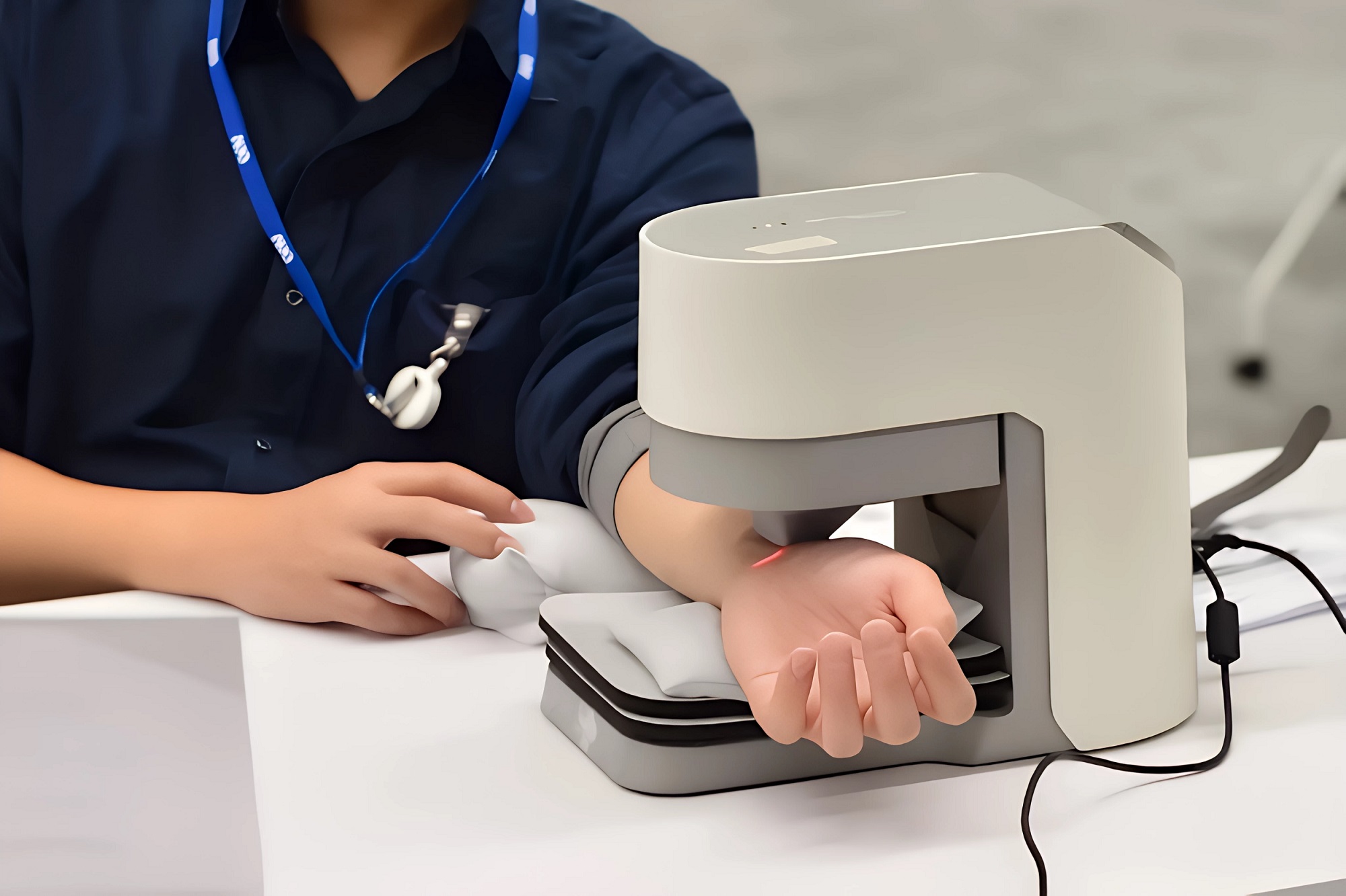 友達耘康中醫數位化檢測解決方案之脈象檢測系統採用高靈敏多點式壓力感測器，可真實還原「寸、關、尺」三部脈象量測結果